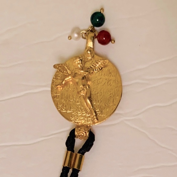 Black rope & gold tone real silver bracelet with beautiful baby cupid figurine - Picture 5 of 12